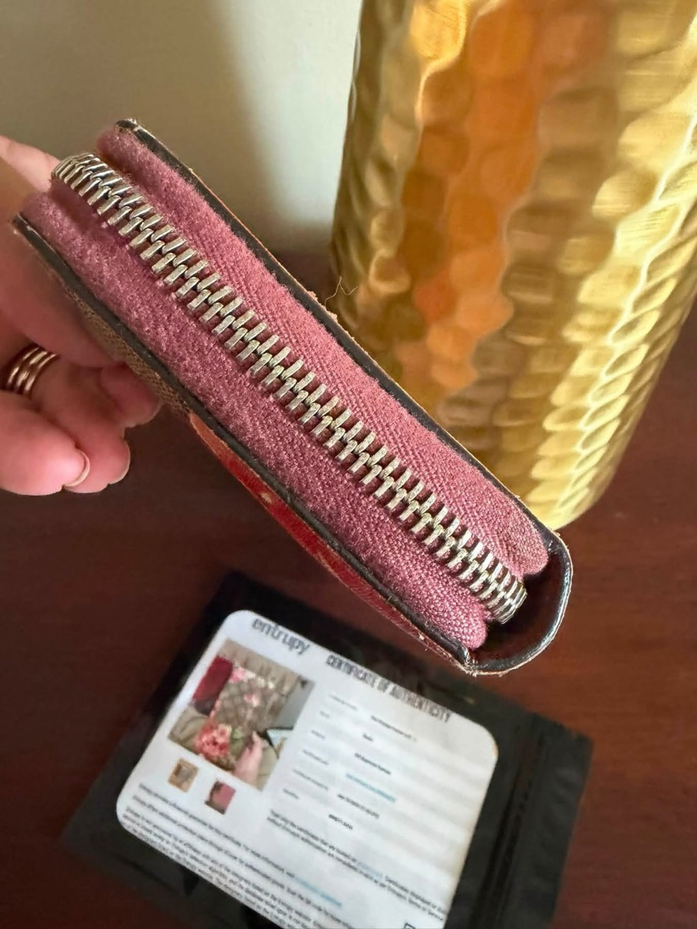 Gucci Floral GG Supreme Canvas Zip Wallet in Pink and Brown - Picture 4 of 11